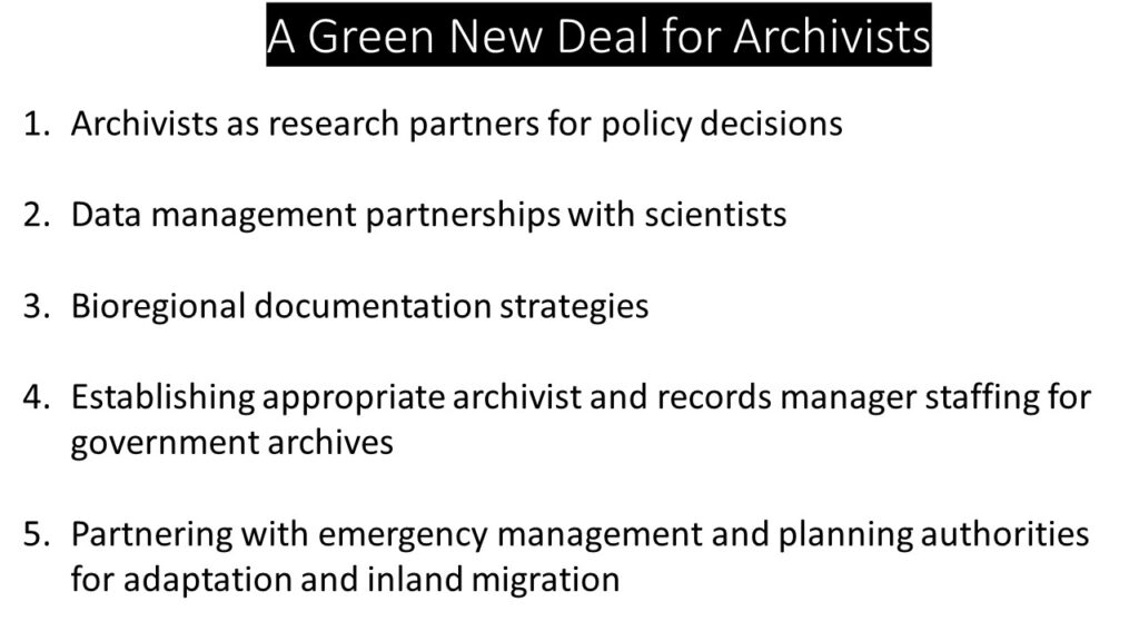 List of Green New Deal For Archivists possible projects
