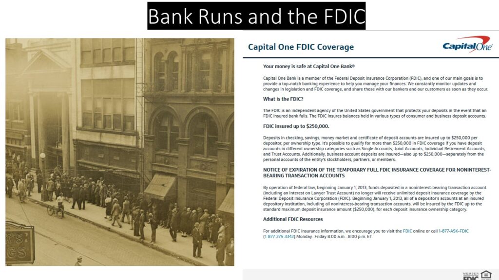 Photograph of bank run and boilerplate FDIC language
