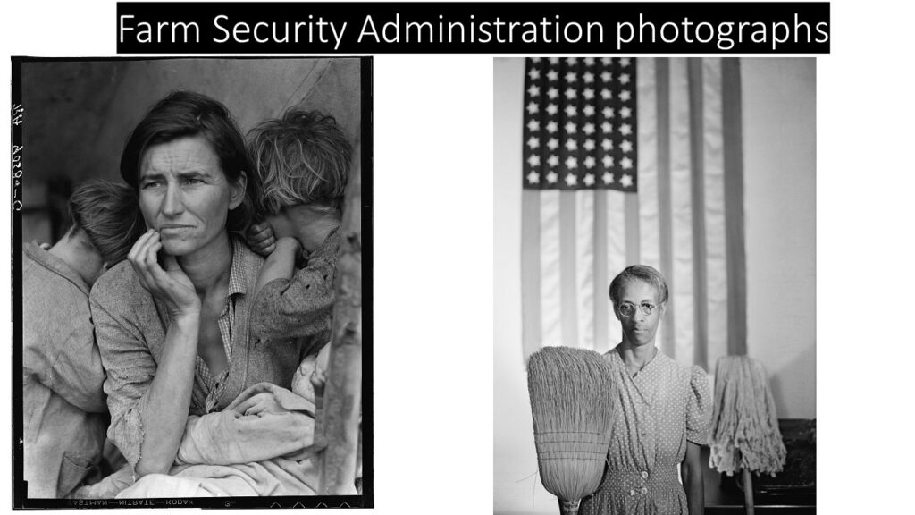 FSA photograph of Migrant Mother by Dorotha Lange and American Gothic by Gordon Parks