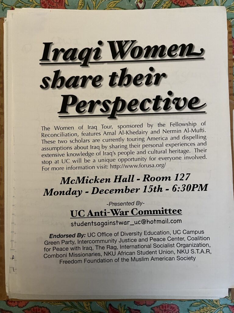Flyer for an event titled "Iraqi Women share their Perspective"