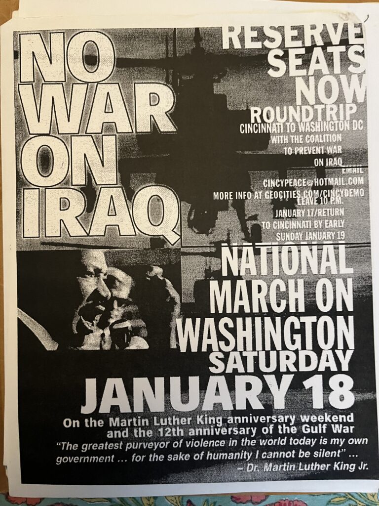 Flyer advertising an anti-war protest in Washington DC on January 18 2003